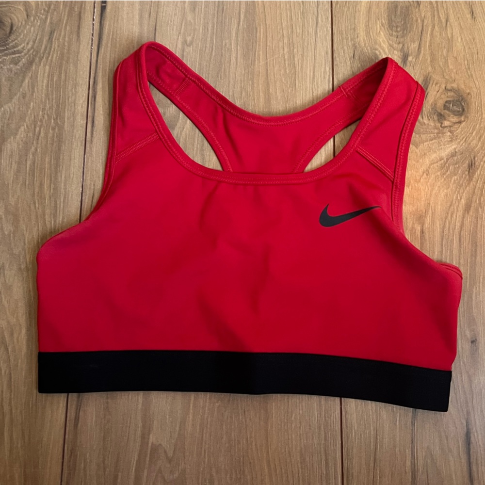 red nike sports bra with black band